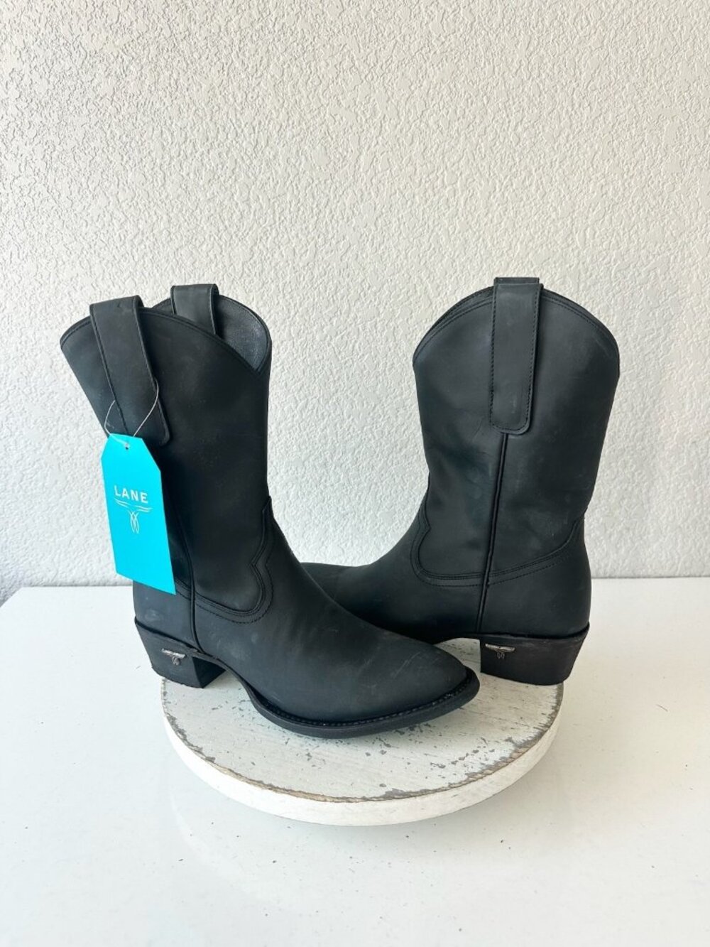Lane PLAIN JANE Midi Black Cowboy Boots Western Cowgirl Short Ankle Womens 8.5
